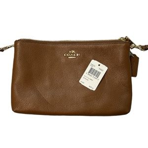 Coach F38273 Lyla Pebbled Leather Crossbody Double Zipper Saddle Brown EUC